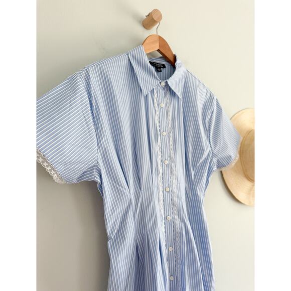 J.Crew | NWT Wren lace-trim shirt-dress in blue white stripe | Sz 8 - Picture 3 of 12